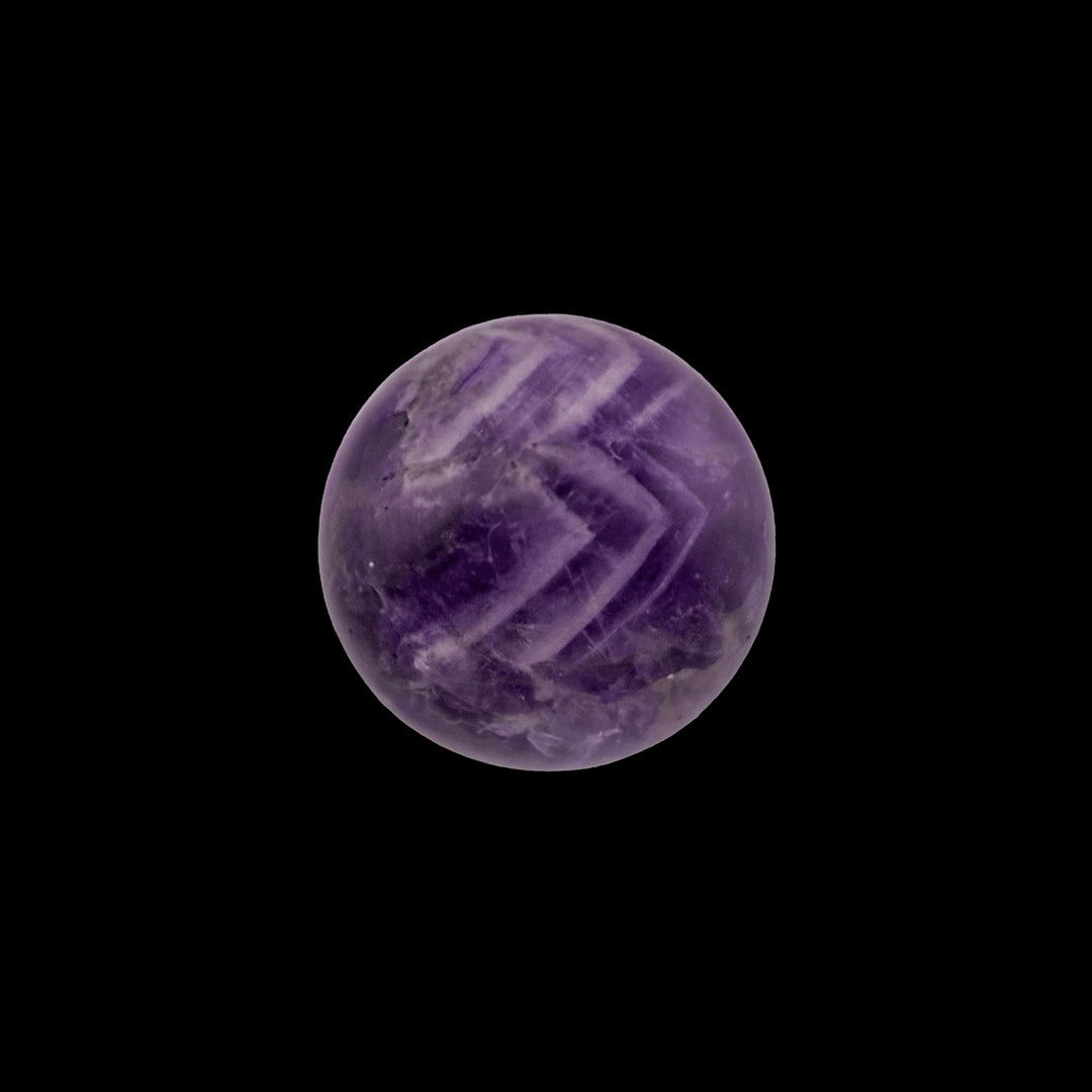 Amethyst sphere displaying deep violet shades and crystalline structure.