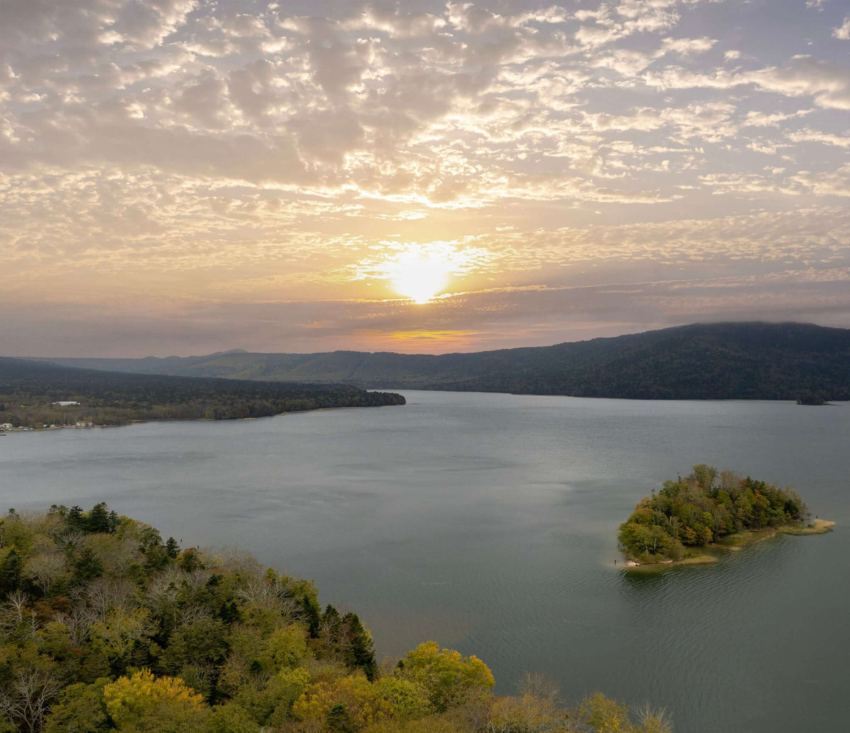 Sunset over Lake Akan in Hokkaido, Japan — home of the rare Marimo moss balls and a sacred site of Ainu cultural heritage
