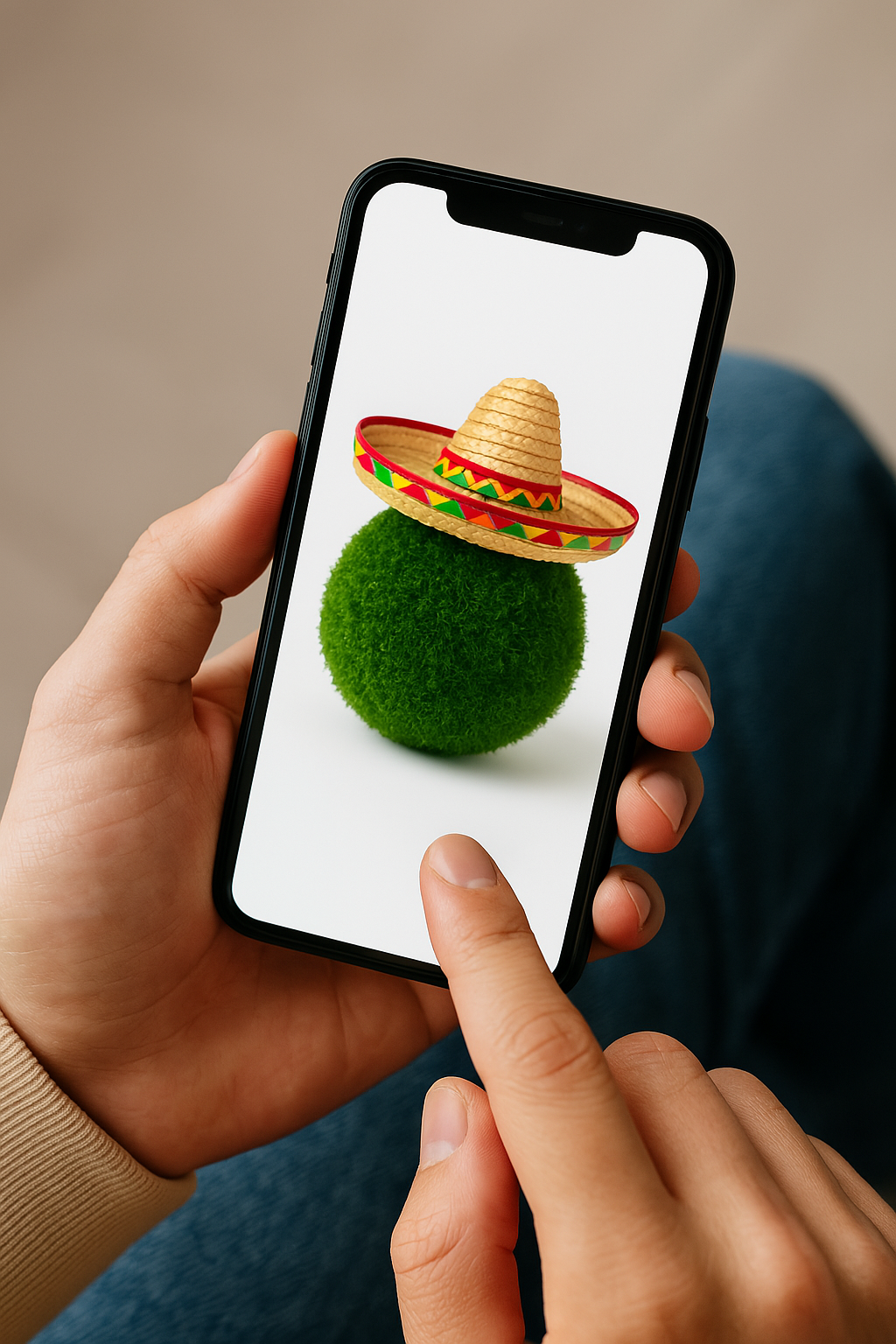 Adorable moss ball in a sombrero — one of the original moss amigos and a perfect low-maintenance companion.