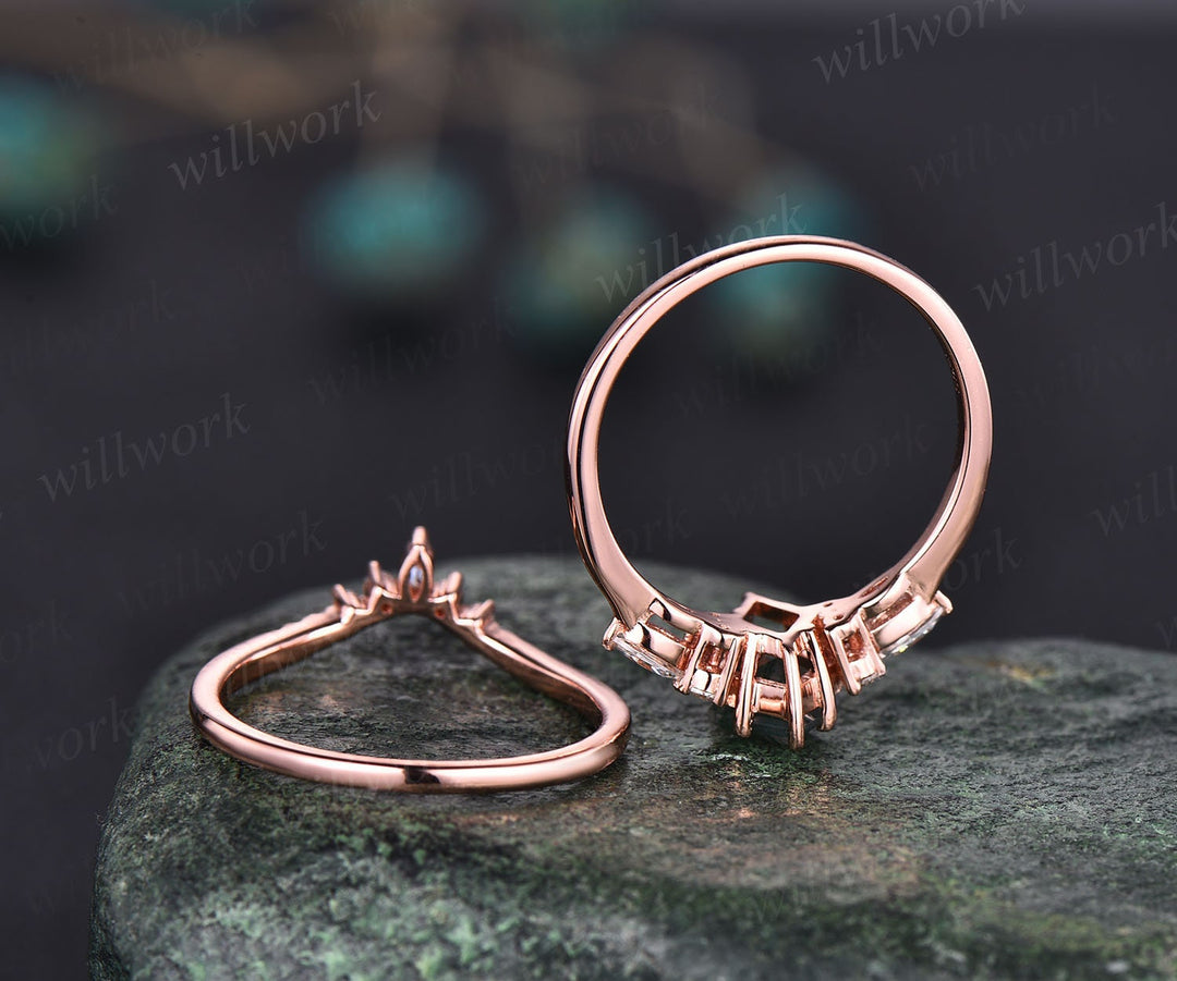 Kite cut green moss agate ring rose gold 6 prong art deco unique engagement ring women dainty diamond ring Personalized anniversary gift