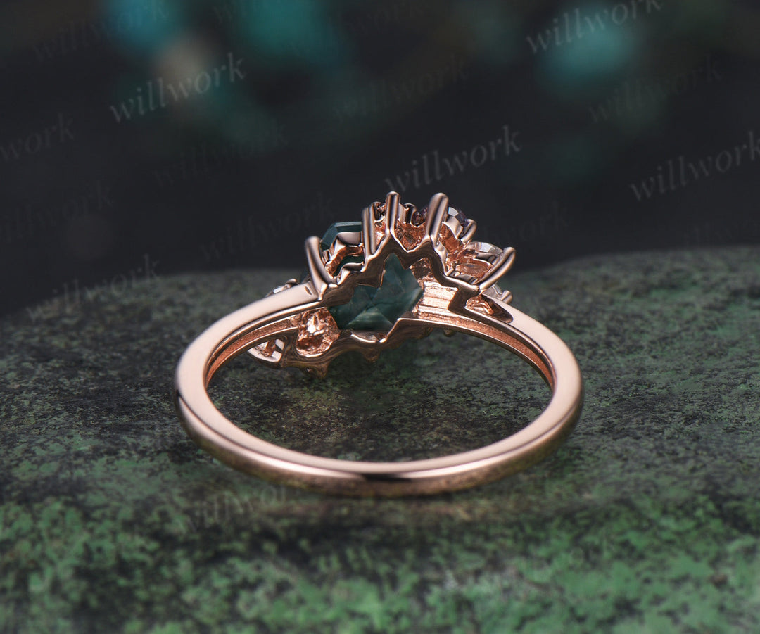 READY TO SHIP: Hexagon Moss Agate Ring -- 18K Yellow Gold -- Ring Size: 7 US