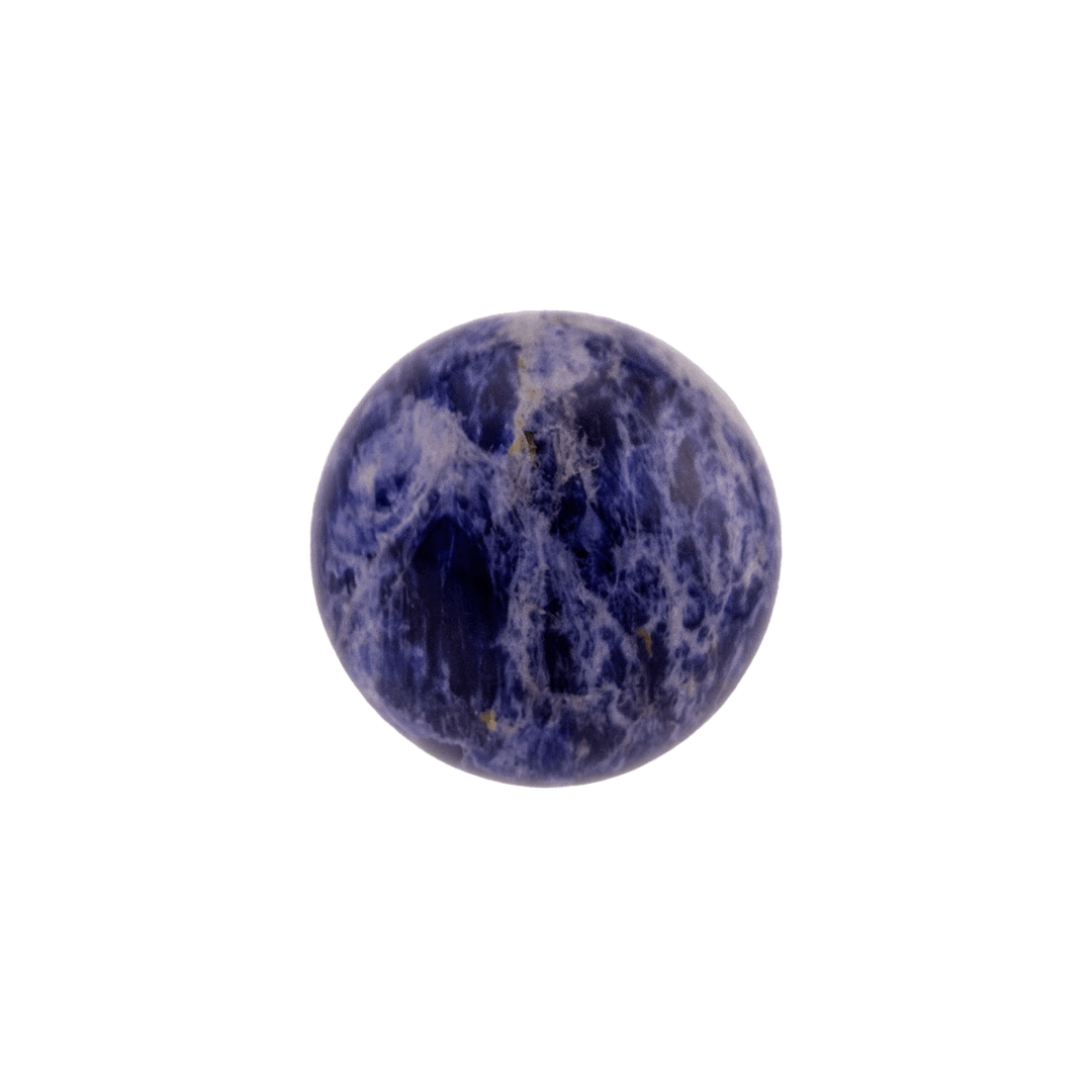 Blue Sodalite sphere with rich, royal blue colors and white calcite inclusions.