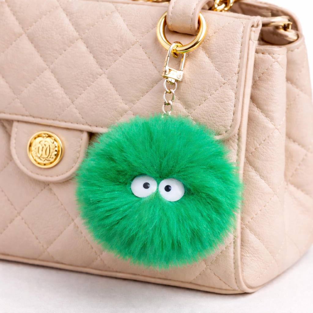 Fluffy Faux Rabbit Fur Moss Ball Pet Keychain | Marimo