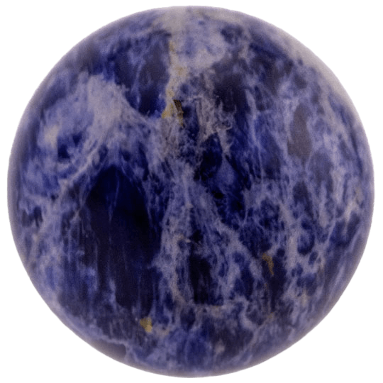 Blue Sodalite sphere with rich, royal blue colors and white calcite inclusions.