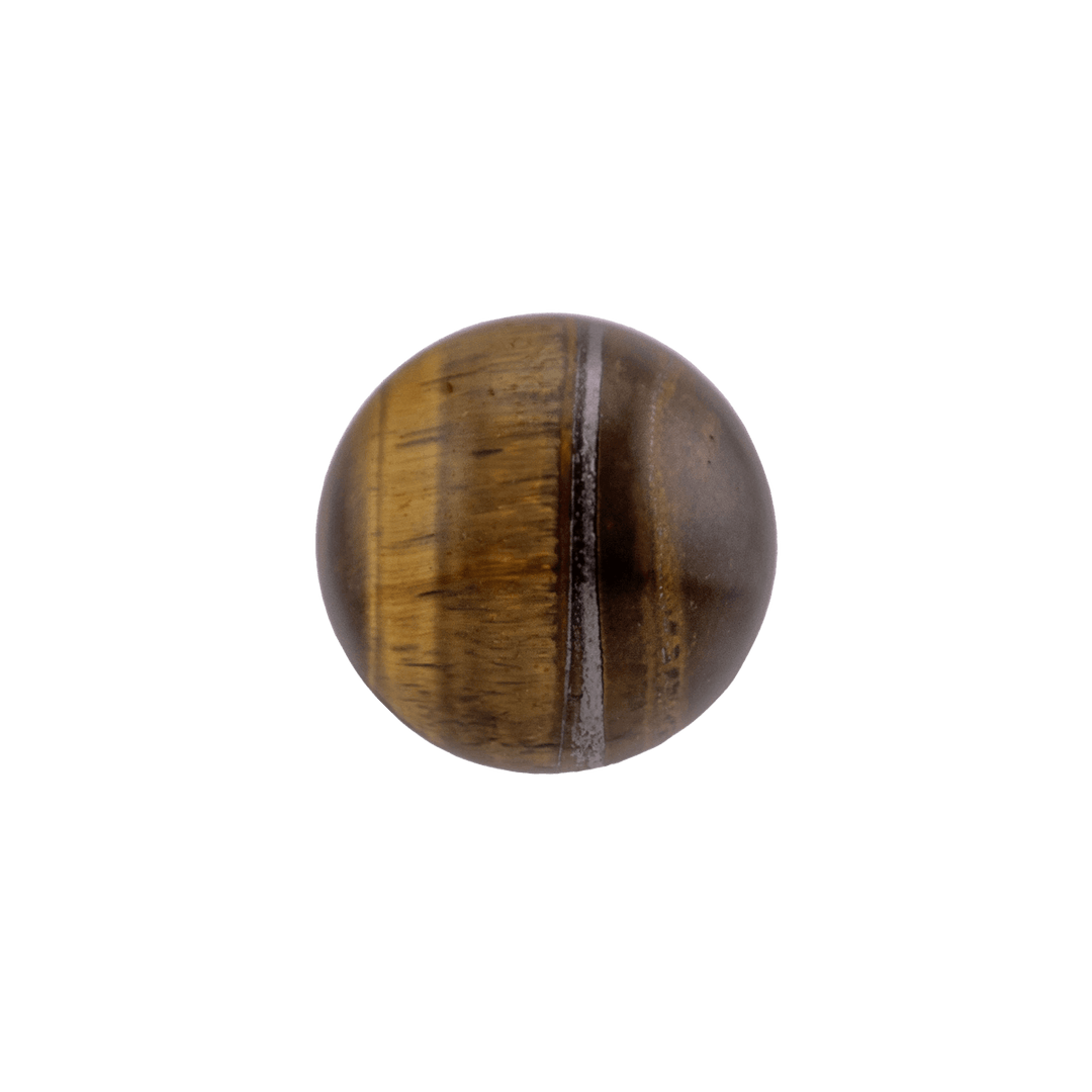 Tiger Eye sphere with golden and brown stripes, capturing a bold, reflective sheen.
