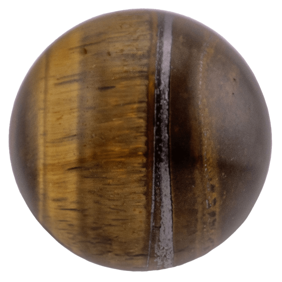 Tiger Eye sphere with golden and brown stripes, capturing a bold, reflective sheen.