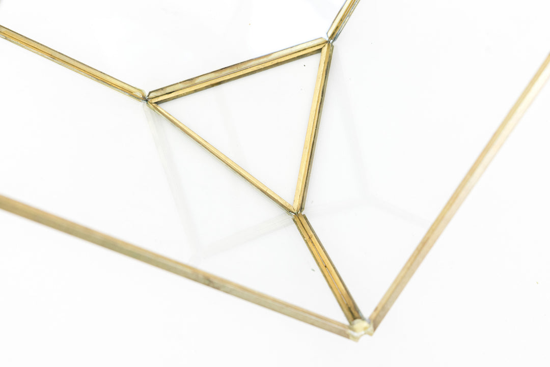 Heptahedron Geometric Glass Terrarium - Gold Metallic Finish - Trendy Holder For Tillandsia Air Plants