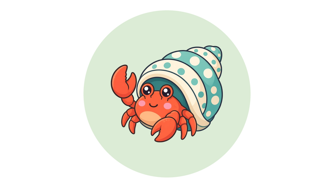 Cartoon illustration of a hermit crab, a popular class pet