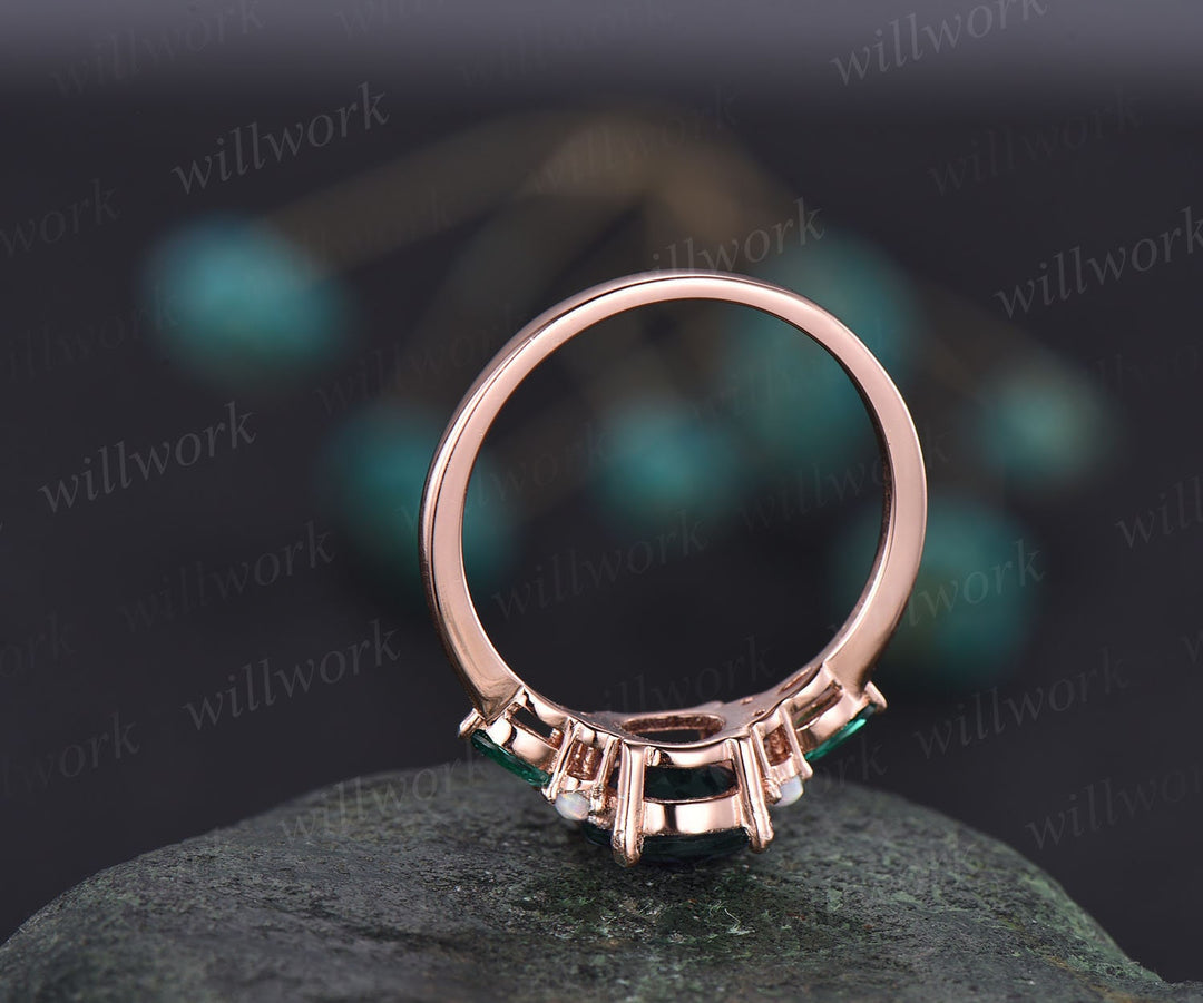 Vintage moss agate engagement ring unique opal ring marquise emerald ring rose gold ring women jewelry birthday gift bridal anniversary ring