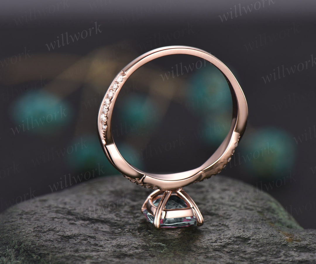 Cushion moss agate engagement ring for women vintage rose gold ring twisted infinity diamond ring eternity ring organic stone ring jewelry