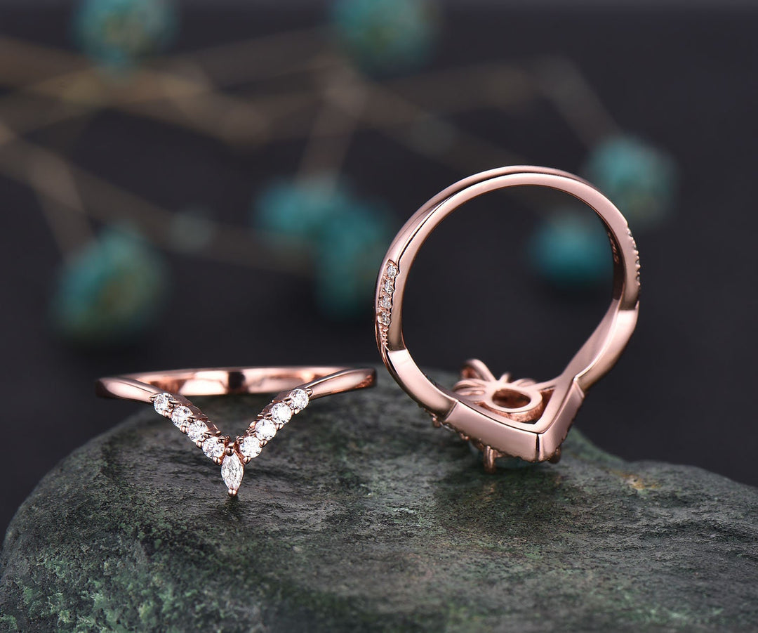 Vintage pear shaped moss agate engagement ring set art deco 14k rose gold twisted infinity moissanite ring for women wedding bridal ring set