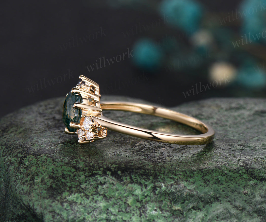 READY TO SHIP: Hexagon Moss Agate Ring -- 18K Yellow Gold -- Ring Size: 7 US