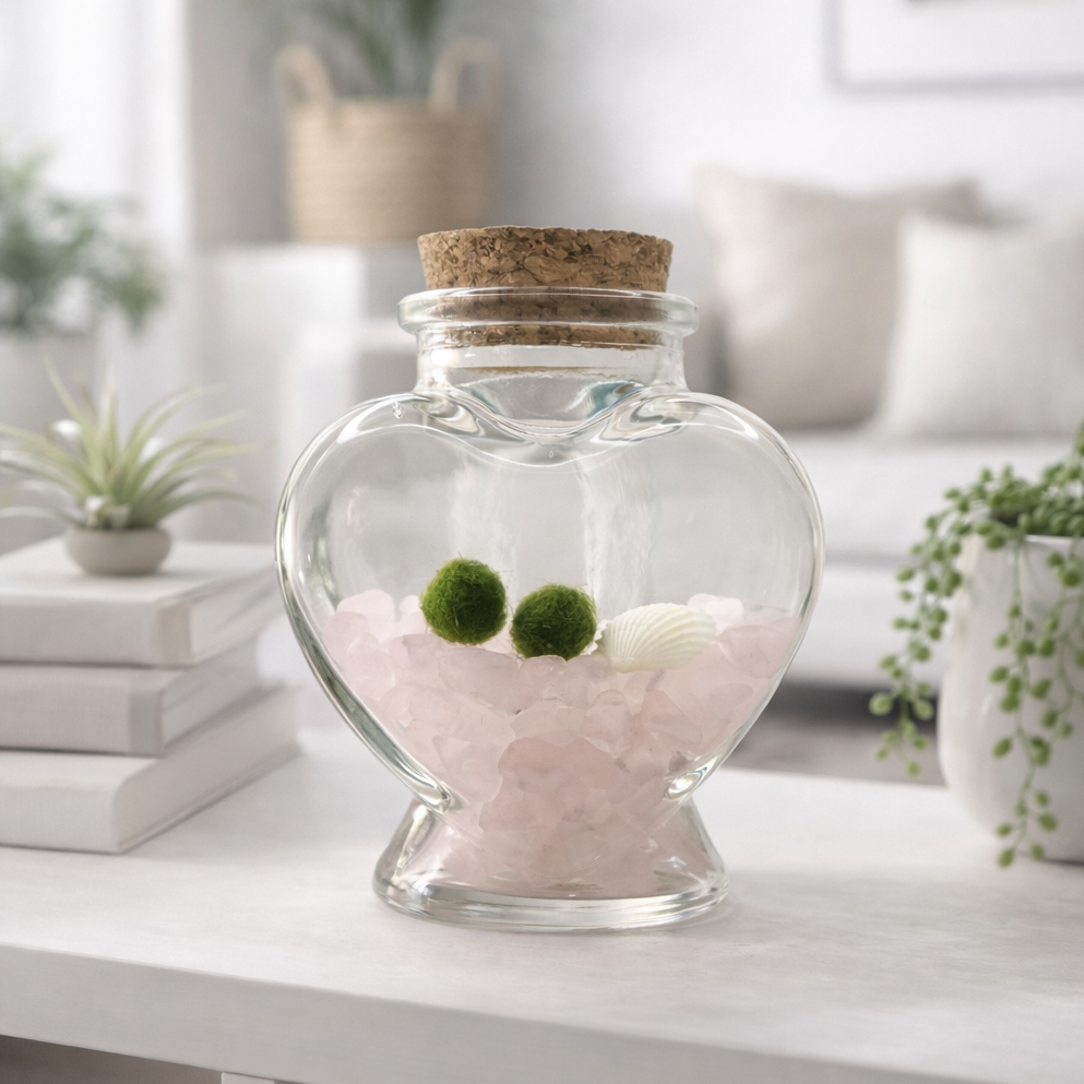 Heart Terrarium with Two Nano Moss Ball Pets