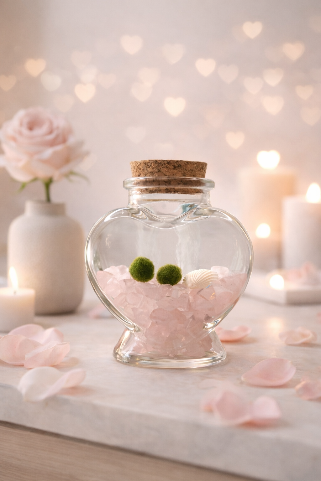 Heart Terrarium with Two Nano Moss Ball Pets